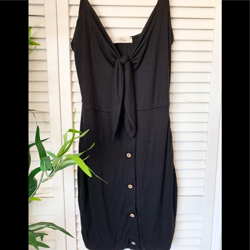 OOTDFASH Black Tie Front Mini Dress